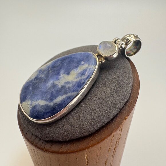 VTG Sterling Silver 925 Sodalite Bezel Set Statement Pendant Size 2" Length - Picture 3 of 12